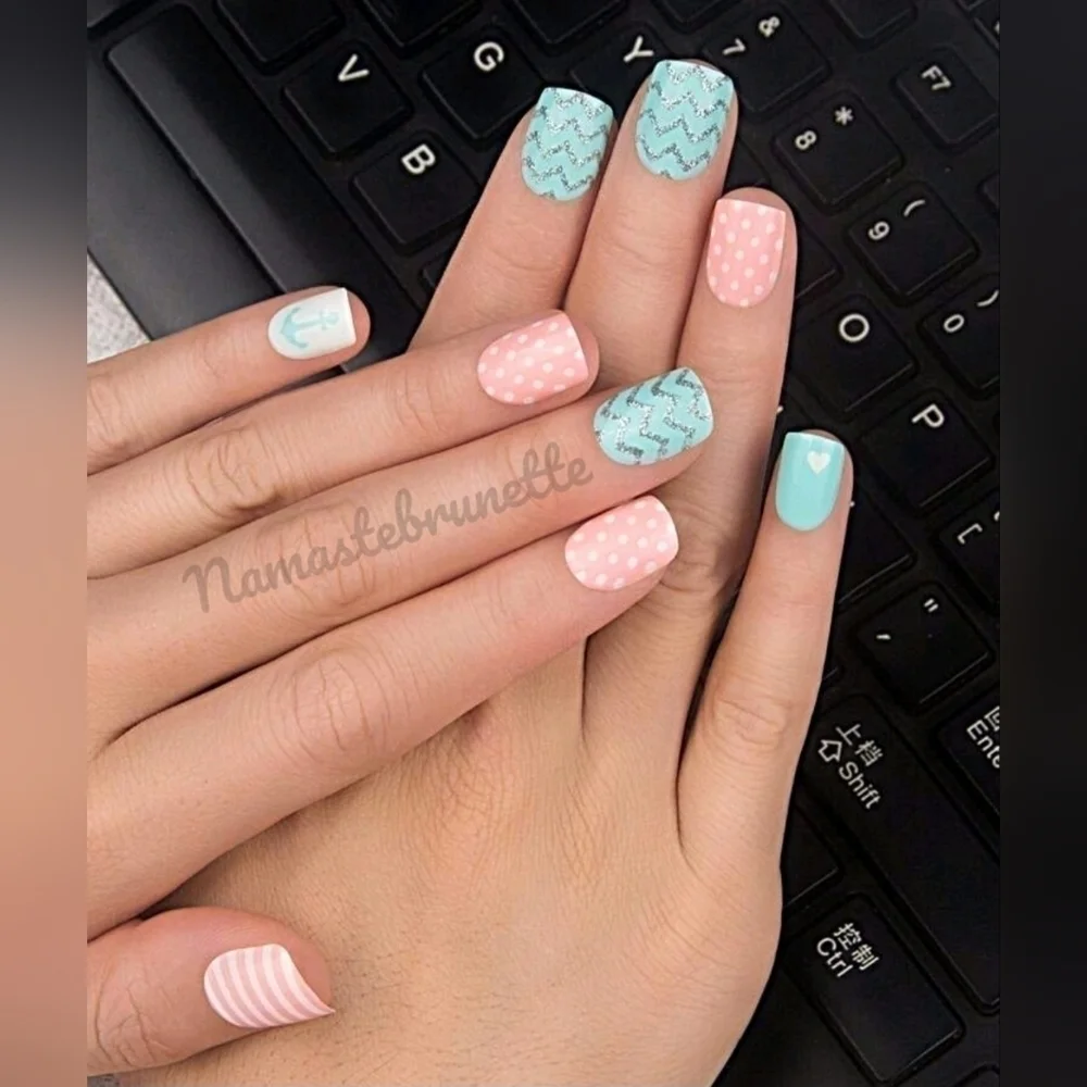 2/$16 Hearts Polka-dots Stripes Press On Nails